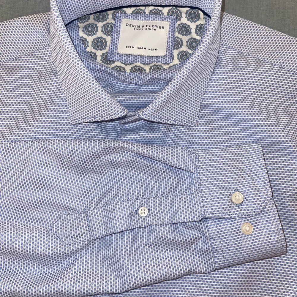 Denim & Flower Men's Medium Patterned Blue Dress Shirt